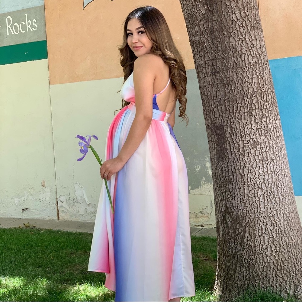 Multi Color Spaghetti Strap Maxi Cocktail Dress NWT - Picture 8 of 9